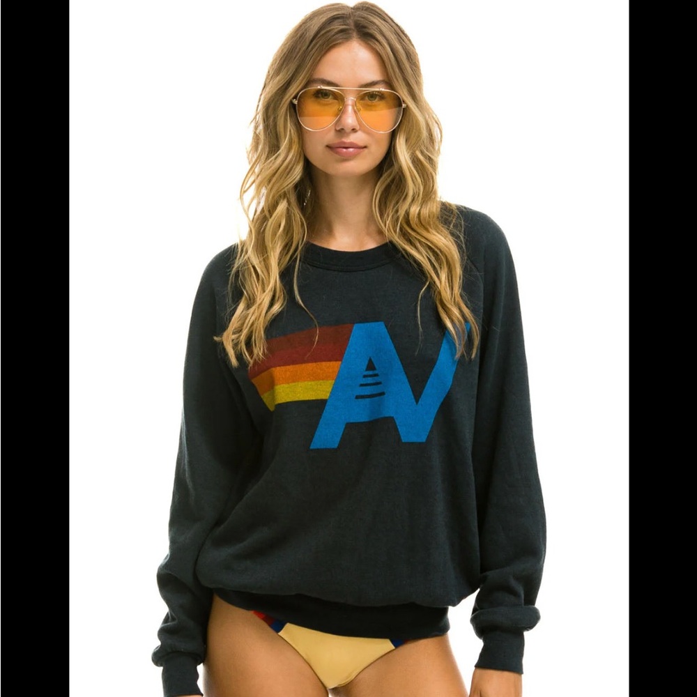 Aviator Nation Charcoal Sweater with Rainbow Graphic